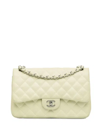 Pre-owned Chanel 2010-2011 Jumbo Classic Caviar Double Flap Shoulder Bag In White