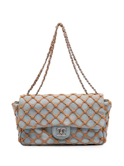 Pre-owned Chanel 2010-2011 Jumbo Denim Canebiers Net Flap Shoulder Bag
