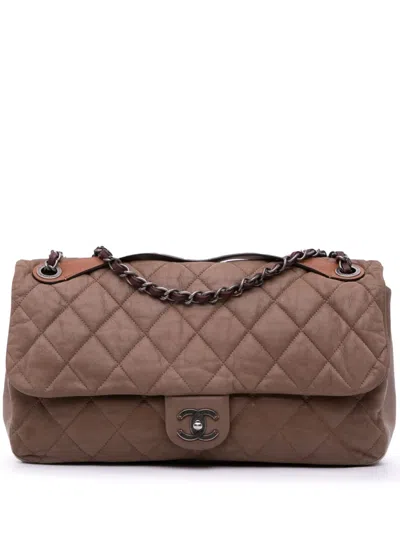 Pre-owned Chanel 2010-2011 Jumbo Iridescent Calfskin In The Mix Flap Satchel