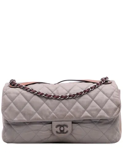 Pre-owned Chanel 2010-2011 Jumbo Iridescent Calfskin In The Mix Flap Satchel In Gray