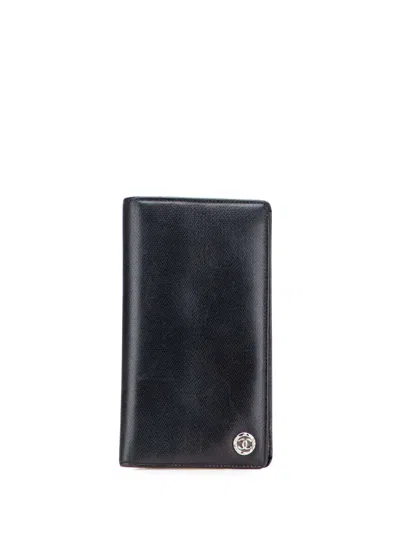 Pre-owned Chanel 2010-2011 Lambskin Leather Cc Button Wallet Long Wallets In Black