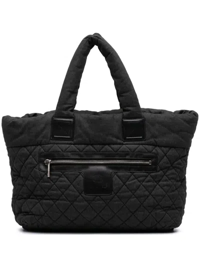 Pre-owned Chanel 2010-2011 Large Quilted Denim Coco Cocoon Tote Bag In Black