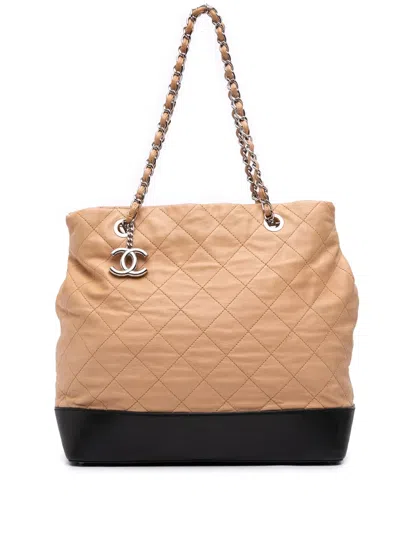 Pre-owned Chanel 2010-2011 Large Quilted Iridescent Calfskin Vip Tote Bag In Brown