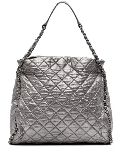Pre-owned Chanel 2010-2011 Large Quilted Metallic Calfskin Chain Me Hobo Tote Bag