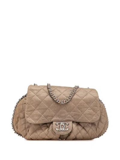 Pre-owned Chanel 2010-2011 Large Washed Lambskin Chain Around Flap Crossbody Bag In Brown