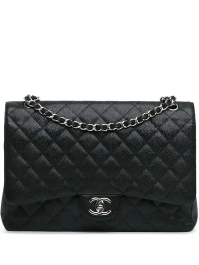 Pre-owned Chanel 2010-2011 Maxi Classic Caviar Double Flap Shoulder Bag In Black