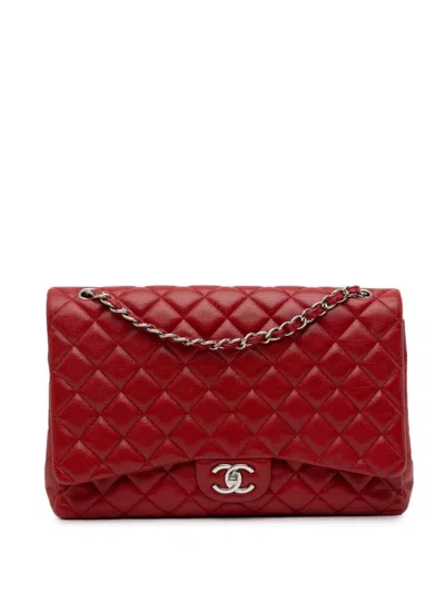 Pre-owned Chanel 2010-2011 Maxi Classic Caviar Double Flap Shoulder Bag In Red