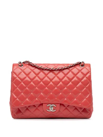 Pre-owned Chanel 2010-2011 Maxi Classic Patent Double Flap Shoulder Bag In Pink