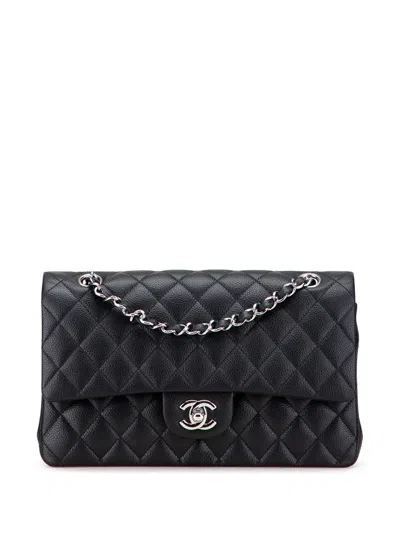Pre-owned Chanel 2010-2011 Medium Classic Caviar Double Flap Shoulder Bag In Black