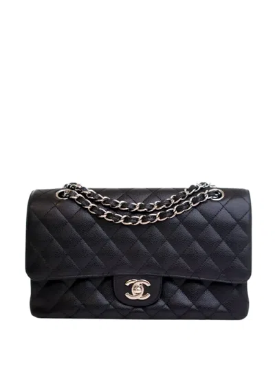 Pre-owned Chanel 2010-2011 Medium Classic Caviar Double Flap Shoulder Bag In Black
