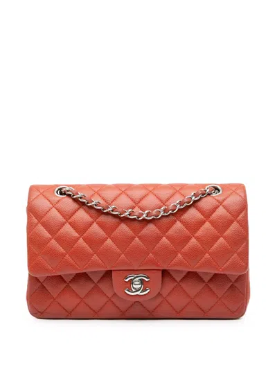 Pre-owned Chanel 2010-2011 Medium Classic Caviar Double Flap Shoulder Bag In Orange