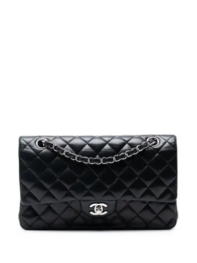 Pre-owned Chanel 2010-2011 Medium Classic Lambskin Double Flap Shoulder Bag In Black