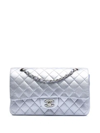 Pre-owned Chanel 2010-2011 Medium Classic Metallic Calfskin Double Flap Crossbody Bag In Silver