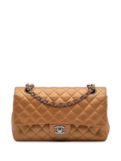 Pre-owned Chanel 2010-2011 Medium Classic Metallic Caviar Double Flap Shoulder Bag In Brown