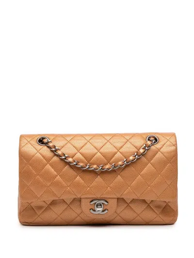 Pre-owned Chanel 2010-2011 Medium Classic Metallic Caviar Double Flap Shoulder Bag In Brown