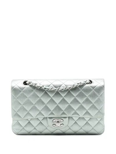 Pre-owned Chanel 2010-2011 Medium Classic Metallic Lambskin Double Flap Shoulder Bag In Green