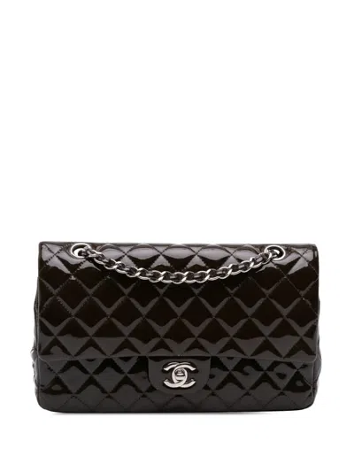 Pre-owned Chanel 2010-2011 Medium Classic Patent Double Flap Shoulder Bag In Brown