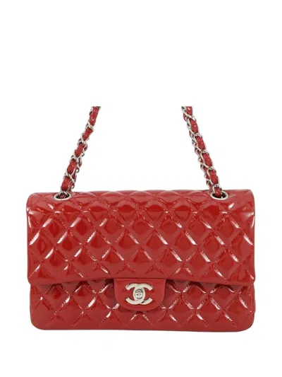 Pre-owned Chanel 2010-2011 Medium Classic Patent Double Flap Shoulder Bag In Red