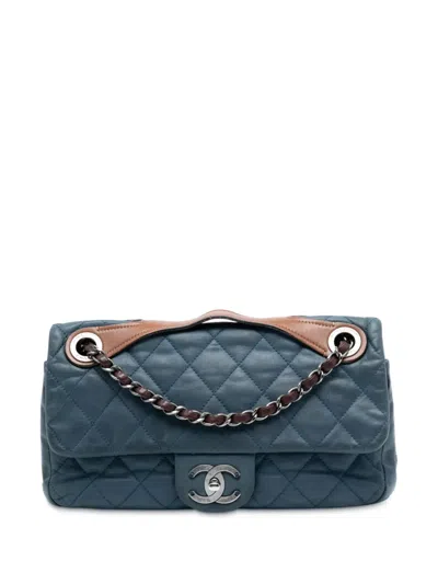 Pre-owned Chanel 2010-2011 Medium Iridescent Calfskin In The Mix Flap Satchel In Blue