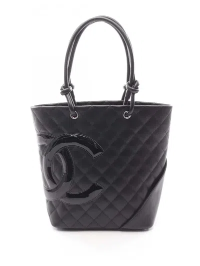 Pre-owned Chanel 2010-2011 Medium Lambskin Cambon Ligne Tote Bag In Black