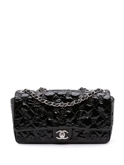 Pre-owned Chanel 2010-2011 Medium Patent Lucky Symbols Flap Shoulder Bag In Black