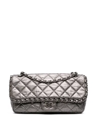 Pre-owned Chanel 2010-2011 Medium Quilted Metallic Aged Calfskin Chain Me Flap Shoulder Bag In Gray