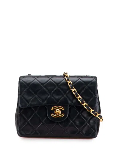 Pre-owned Chanel 2010-2011 Mini Square Classic Lambskin Single Flap Crossbody Bag In Black