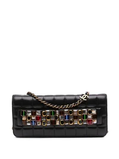 Pre-owned Chanel 2010-2011 Paris Byzance Lambskin Jeweled Evening Clutch With Chain Crossbody Bag In Black