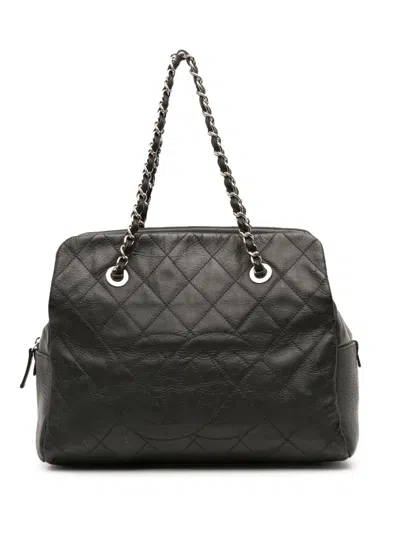 Pre-owned Chanel 2010-2011 Petite Crinkled Calfskin Timeless Tote Bag In Gray