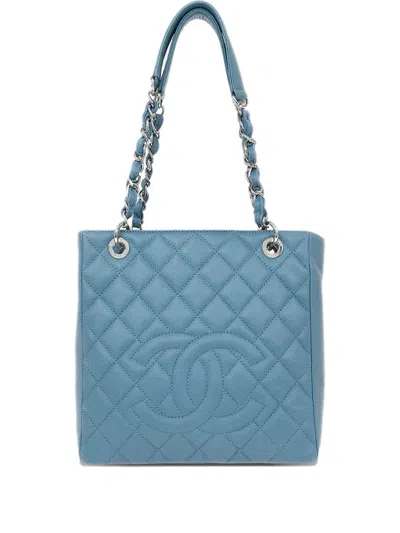 Pre-owned Chanel 2010-2011 Petite Shopping Tote Bag In Blue