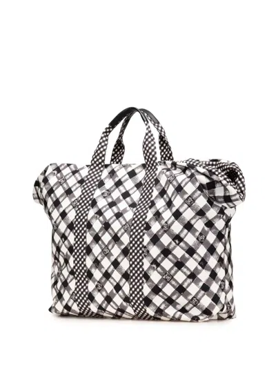 Pre-owned Chanel 2010-2011 Printed Canvas Gingham Weekender Tote Bag In Black