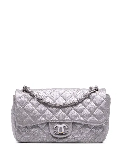 Pre-owned Chanel 2010-2011 Quilted Aged Calfskin On The Rocks Flap Shoulder Bag In Silver