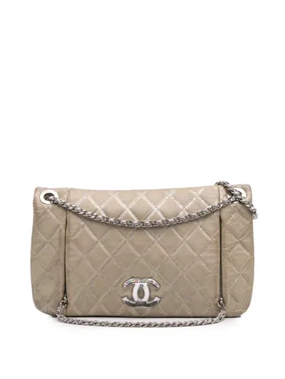Pre-owned Chanel 2010-2011 Quilted Metallic Distressed Lambskin Cc Crystal Flap Crossbody Bag