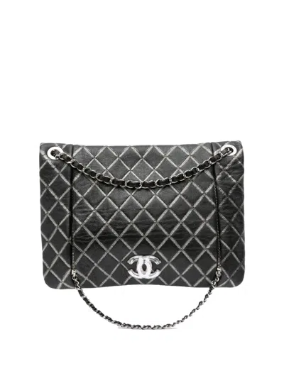 Pre-owned Chanel 2010-2011 Quilted Metallic Distressed Lambskin Cc Crystal Flap Shoulder Bag In Black