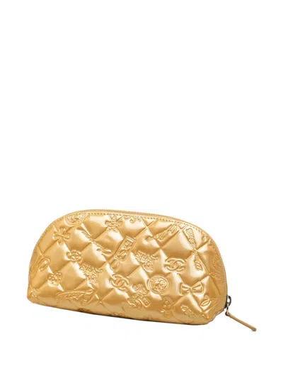 Pre-owned Chanel 2010-2011 Quilted Patent Precious Symbols Pouch In Gold