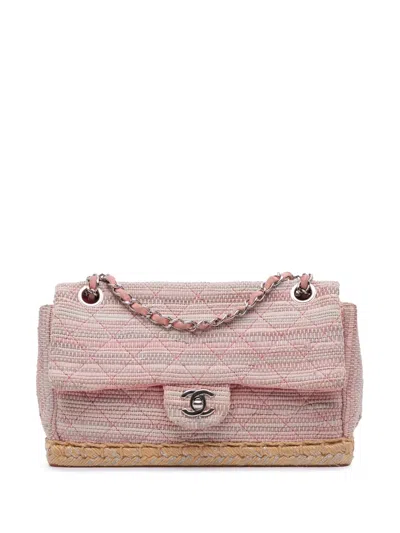 Pre-owned Chanel 2010-2011 Quilted Tweed Espadrille Chain Flap Shoulder Bag