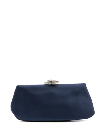 Pre-owned Chanel 2010-2011 Satin Crystal Camellia Evening Frame Clutch Bag In Blue