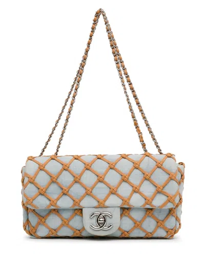 Pre-owned Chanel 2010-2011 Small Denim Canebiers Net Flap Shoulder Bag In Blue