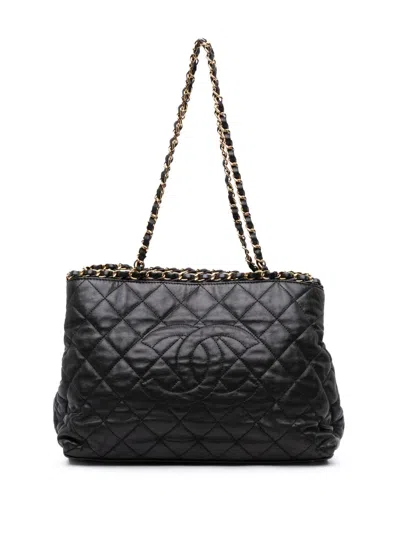 Pre-owned Chanel 2010-2011 Small Quilted Calfskin Chain Me Tote Bag In Black