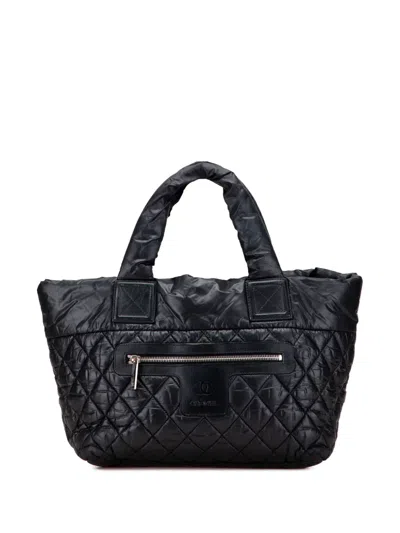 Pre-owned Chanel 2010-2011 Small Quilted Nylon Coco Cocoon Tote Bag In Black