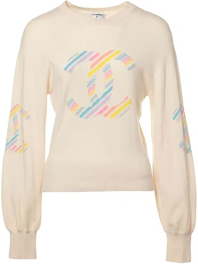 Pre-owned Chanel 2010-2020s Coco Mark Sweater In Neutrals