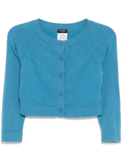 Pre-owned Chanel 2010-2023 Cc Mark Buttons Cardigan In Blue