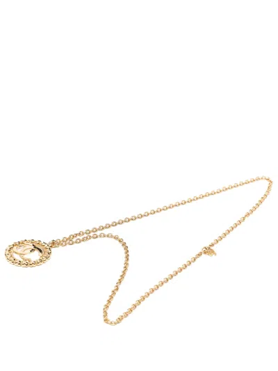 Pre-owned Chanel 2010-2025 Gold Plated Cc Medallion Heart Pendant Necklace Costume Necklace