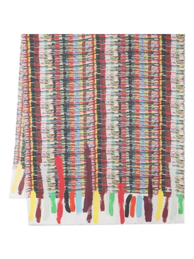 Pre-owned Chanel 2010's Abstract-print Silk Scarf In Neutrals