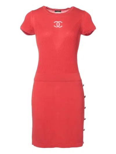 Pre-owned Chanel 2010 Cc Mark Knitted Dress In Red
