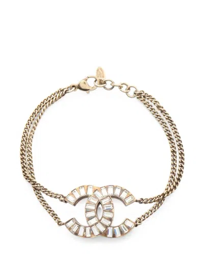 Pre-owned Chanel 2010 Cc Rhinestone Bracelet In 金色