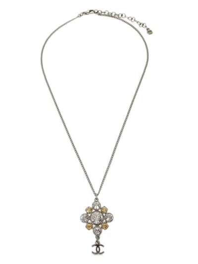 Pre-owned Chanel 2010 Cc Rhinestone-embellished Necklace In Silver