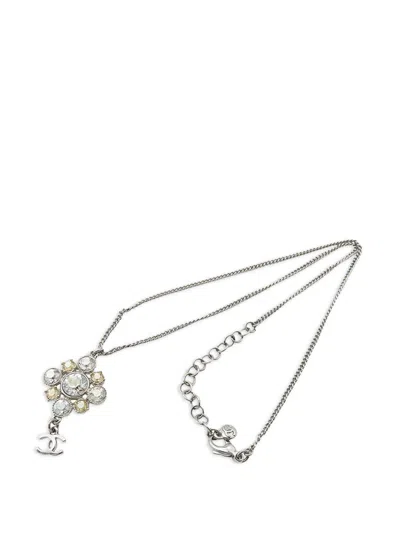 Pre-owned Chanel 2010 Cc Silver Plated Crystal Cluster Pendant Necklace Costume Necklace