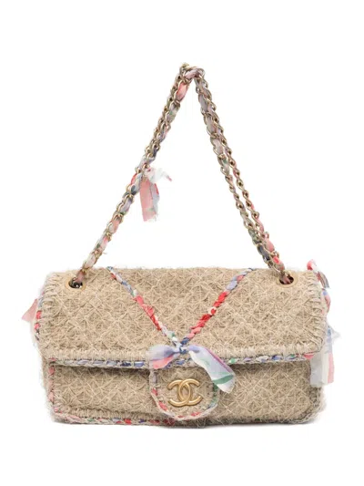 Pre-owned Chanel 2010 Cc Straw Flap Shoulder Bag In Neutral