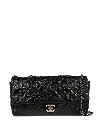Pre-owned Chanel 2010 Icon Jumbo Classic Flap Shoulder Bag In Black